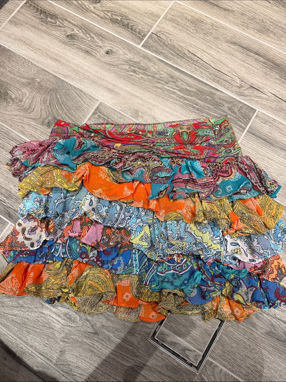 Zara Multi-Color Paisley Ruffled Tiered Mini Skirt